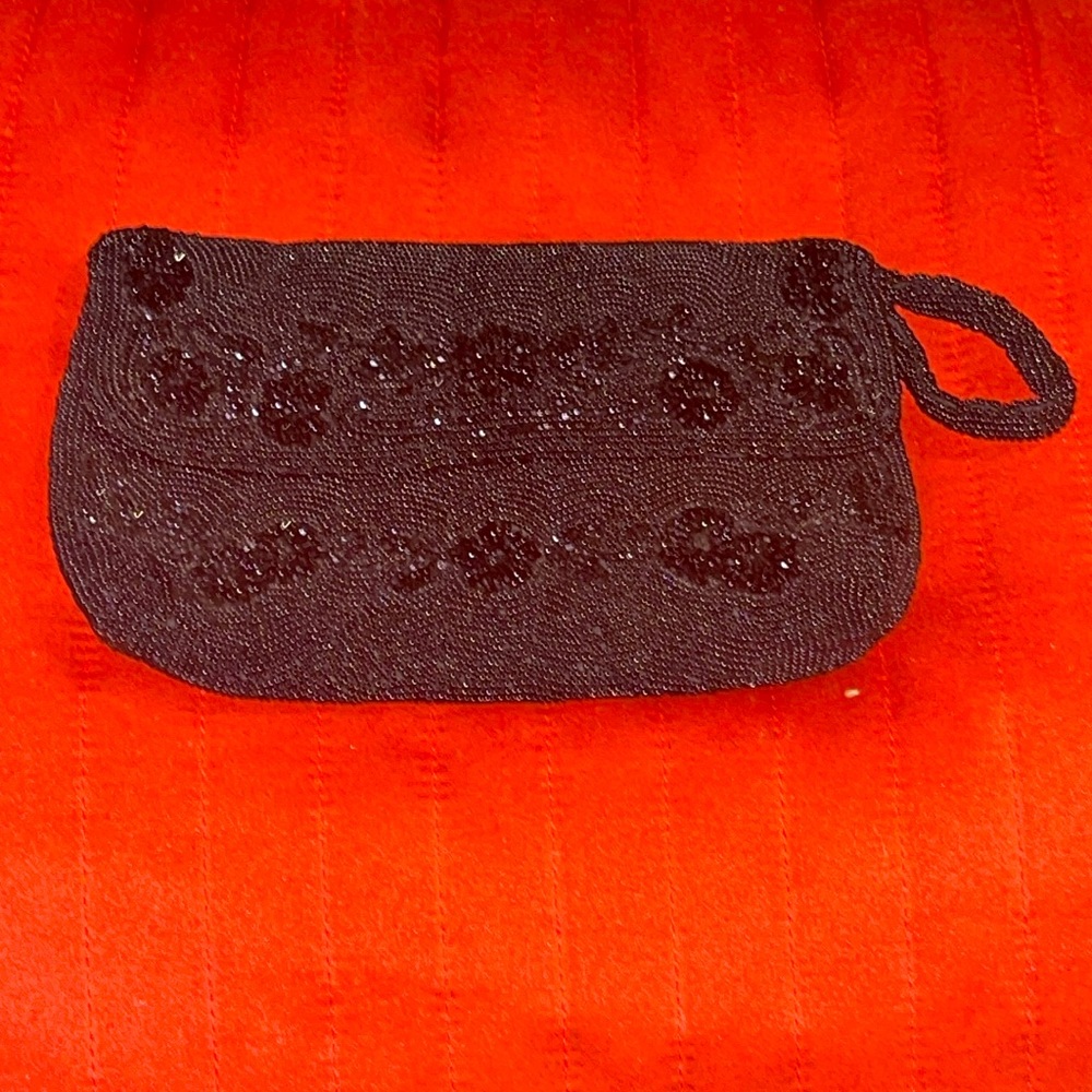Elegant hand made black beaded evening clutch